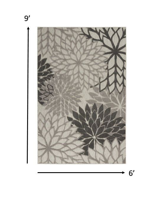 2' X 10' Gray Floral Indoor Outdoor Area Rug