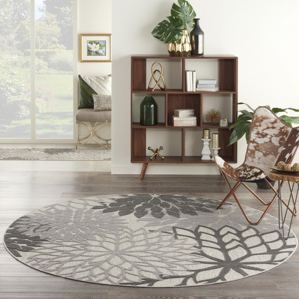 2' X 10' Gray Floral Indoor Outdoor Area Rug