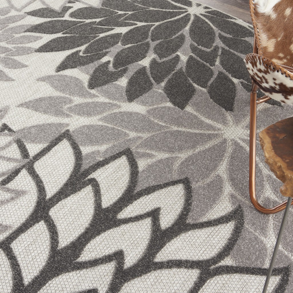 2' X 10' Gray Floral Indoor Outdoor Area Rug