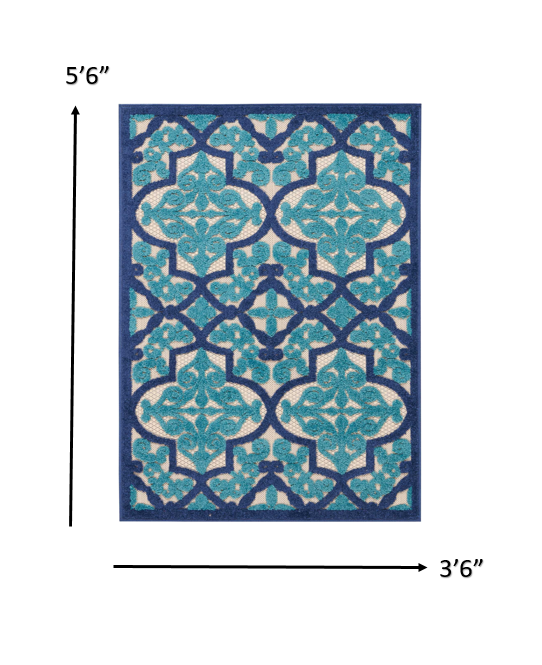 3' X 4' Blue And Ivory Moroccan Indoor Outdoor Area Rug