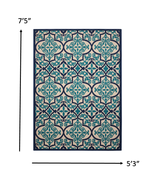 3' X 4' Blue And Ivory Moroccan Indoor Outdoor Area Rug