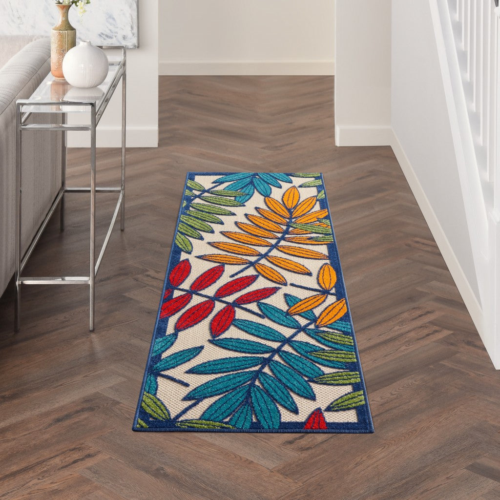 3' X 4' Ivory And Blue Floral Indoor Outdoor Area Rug