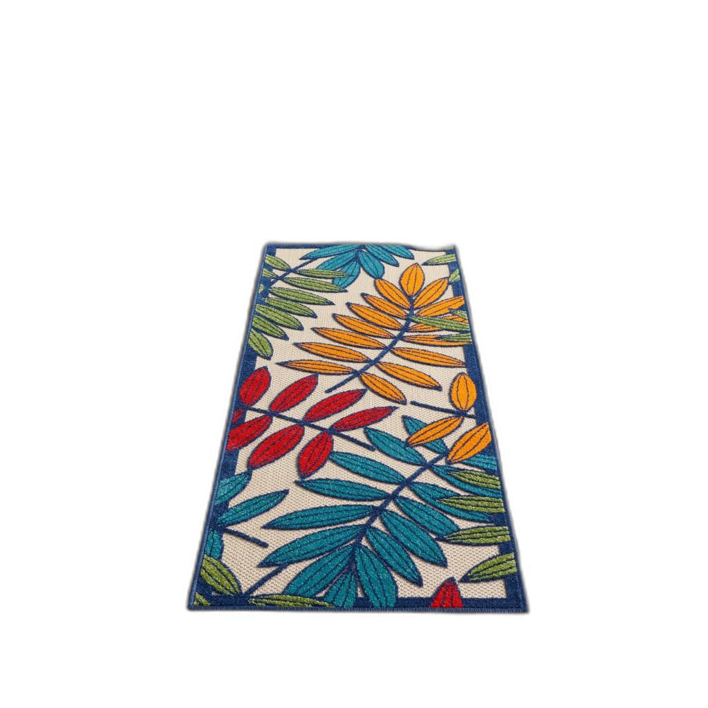 3' X 4' Ivory And Blue Floral Indoor Outdoor Area Rug