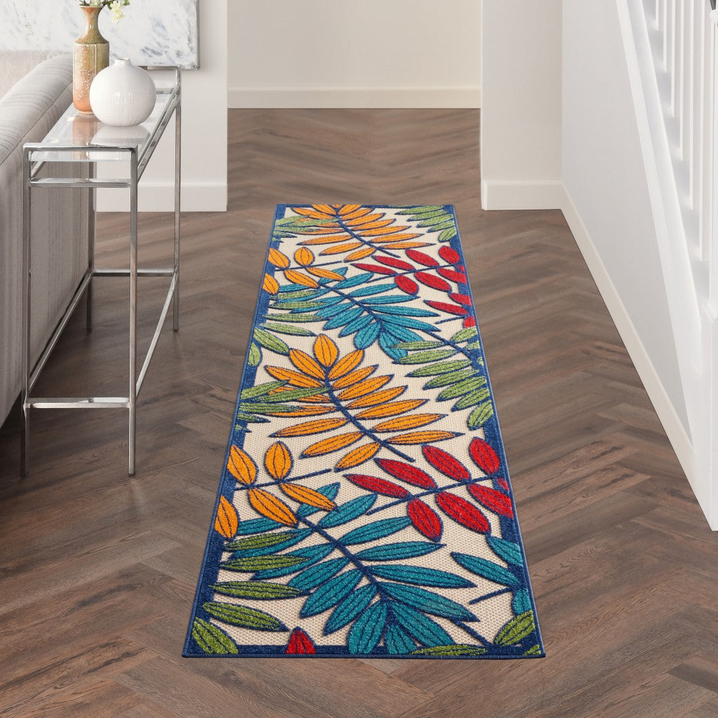 3' X 4' Ivory And Blue Floral Indoor Outdoor Area Rug