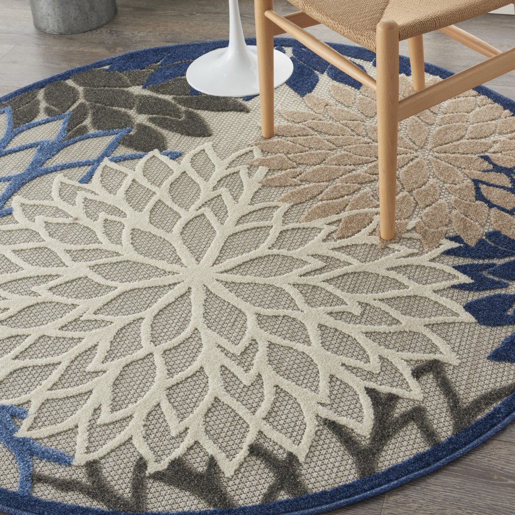 3' X 4' Blue And Gray Floral Indoor Outdoor Area Rug