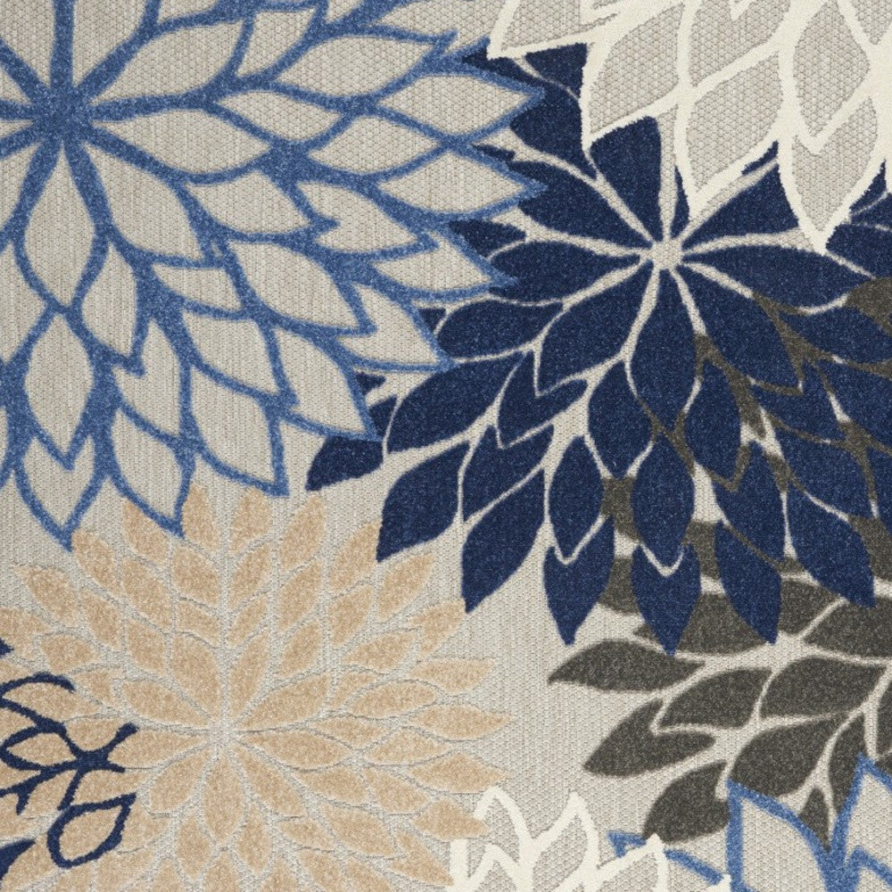 3' X 4' Blue And Gray Floral Indoor Outdoor Area Rug