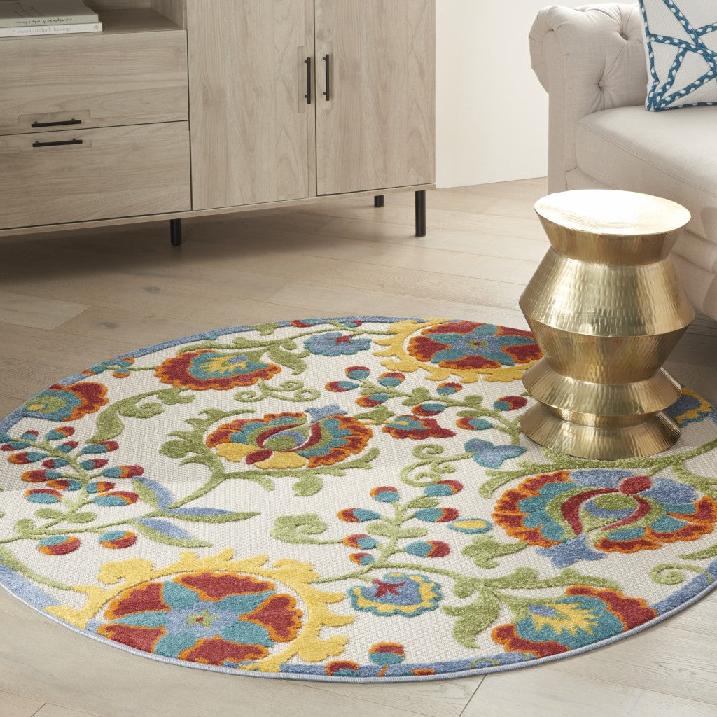 5' X 7' Ivory/Multi Floral Indoor Outdoor Area Rug