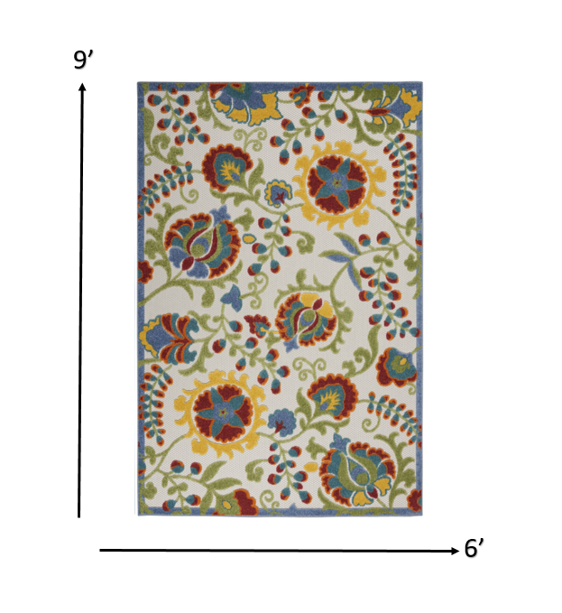 5' X 7' Ivory/Multi Floral Indoor Outdoor Area Rug