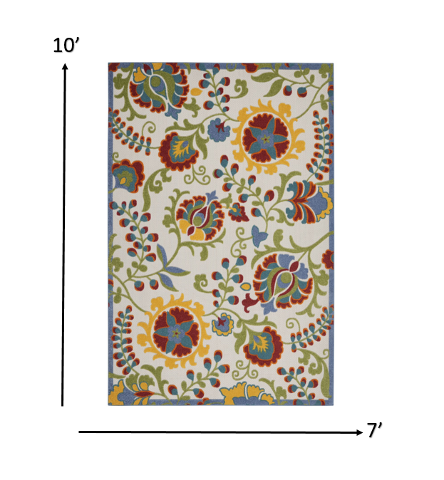 5' X 7' Ivory/Multi Floral Indoor Outdoor Area Rug