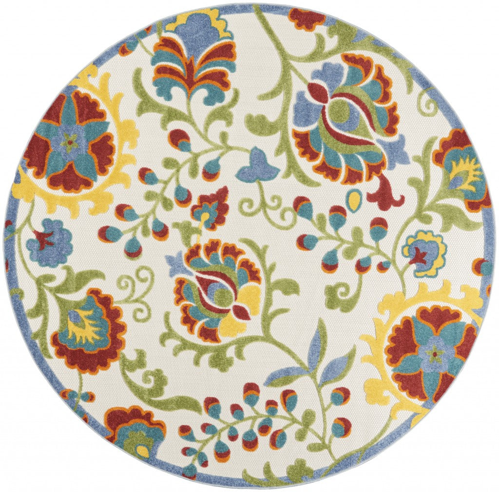5' X 7' Ivory/Multi Floral Indoor Outdoor Area Rug