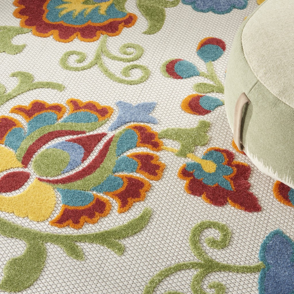 5' X 7' Ivory/Multi Floral Indoor Outdoor Area Rug