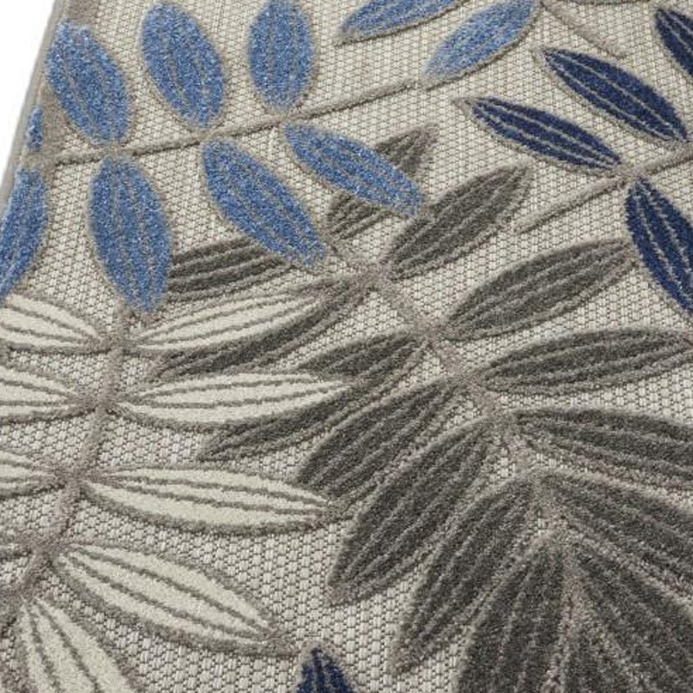 2' X 10' Grey/Blue Floral Indoor Outdoor Area Rug