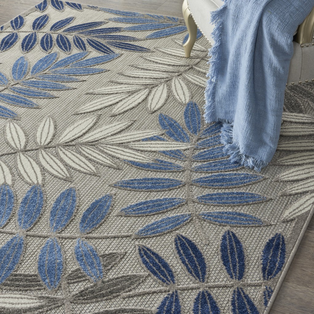 2' X 10' Grey/Blue Floral Indoor Outdoor Area Rug