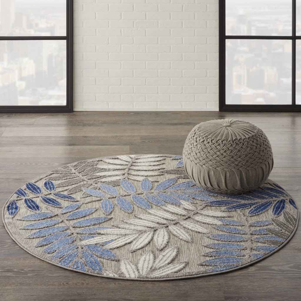 2' X 10' Grey/Blue Floral Indoor Outdoor Area Rug