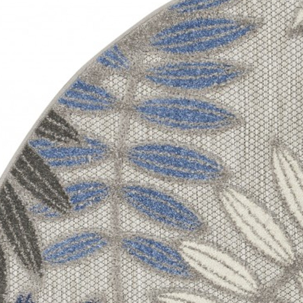 2' X 10' Grey/Blue Floral Indoor Outdoor Area Rug