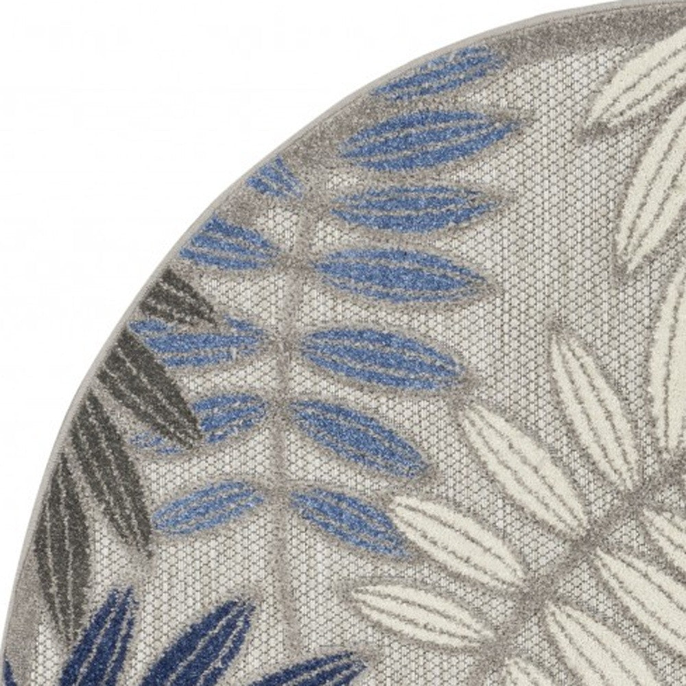 2' X 10' Grey/Blue Floral Indoor Outdoor Area Rug