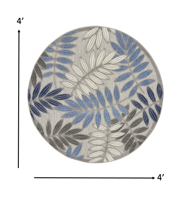 2' X 10' Grey/Blue Floral Indoor Outdoor Area Rug