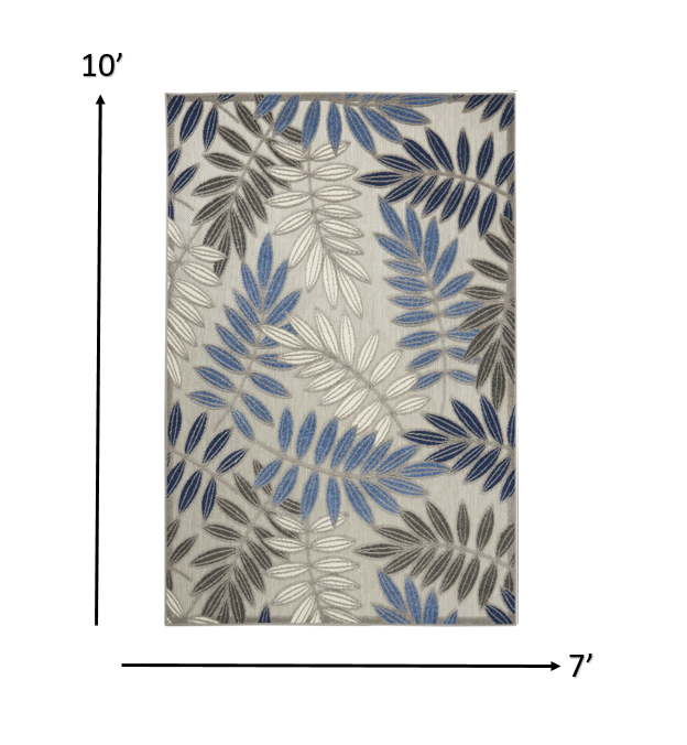2' X 10' Grey/Blue Floral Indoor Outdoor Area Rug