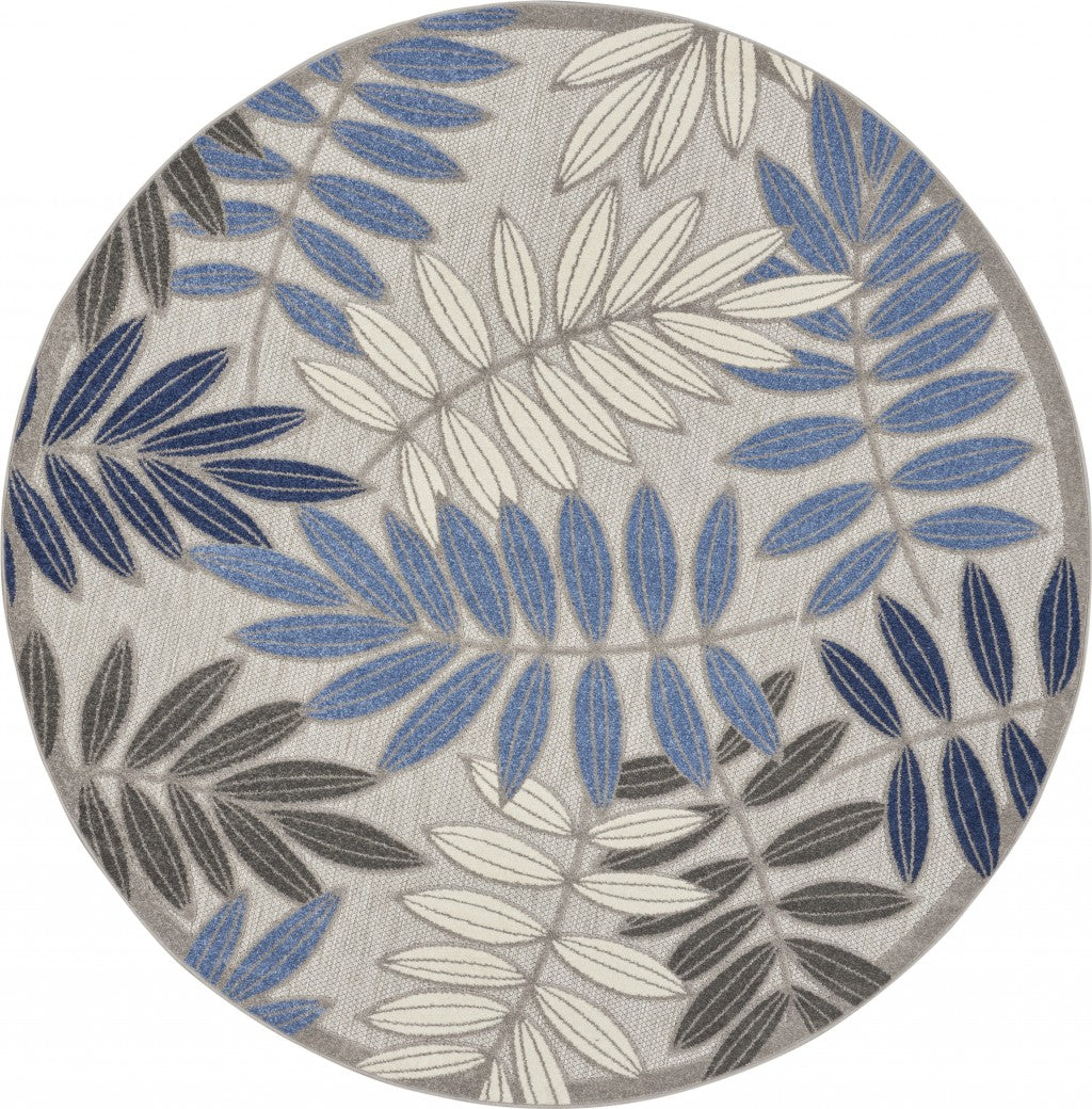 2' X 10' Grey/Blue Floral Indoor Outdoor Area Rug