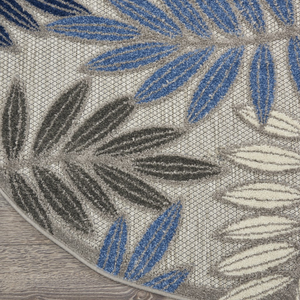 2' X 10' Grey/Blue Floral Indoor Outdoor Area Rug