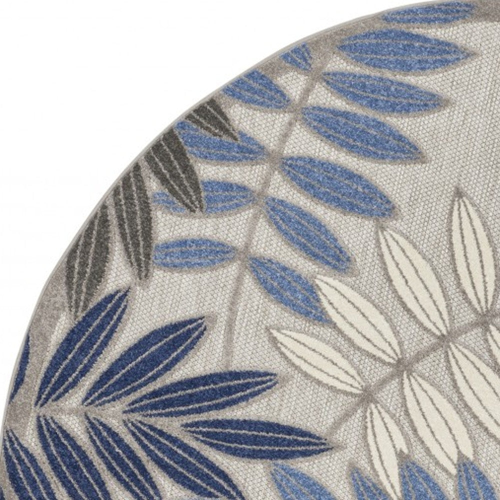 2' X 10' Grey/Blue Floral Indoor Outdoor Area Rug