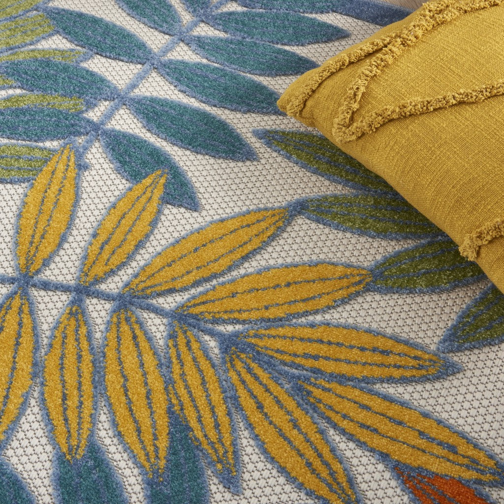 3' X 4' Ivory And Blue Floral Indoor Outdoor Area Rug