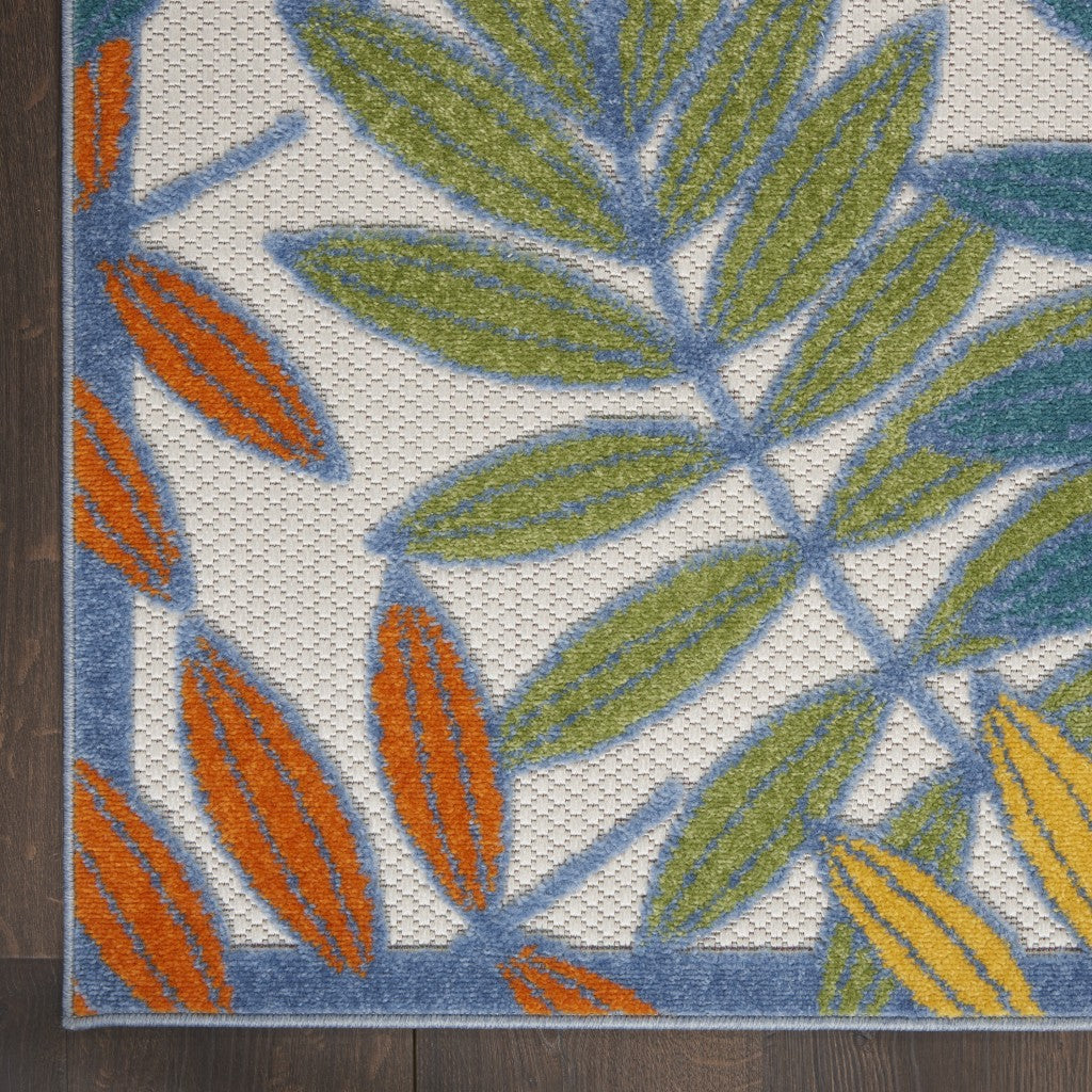 3' X 4' Ivory And Blue Floral Indoor Outdoor Area Rug