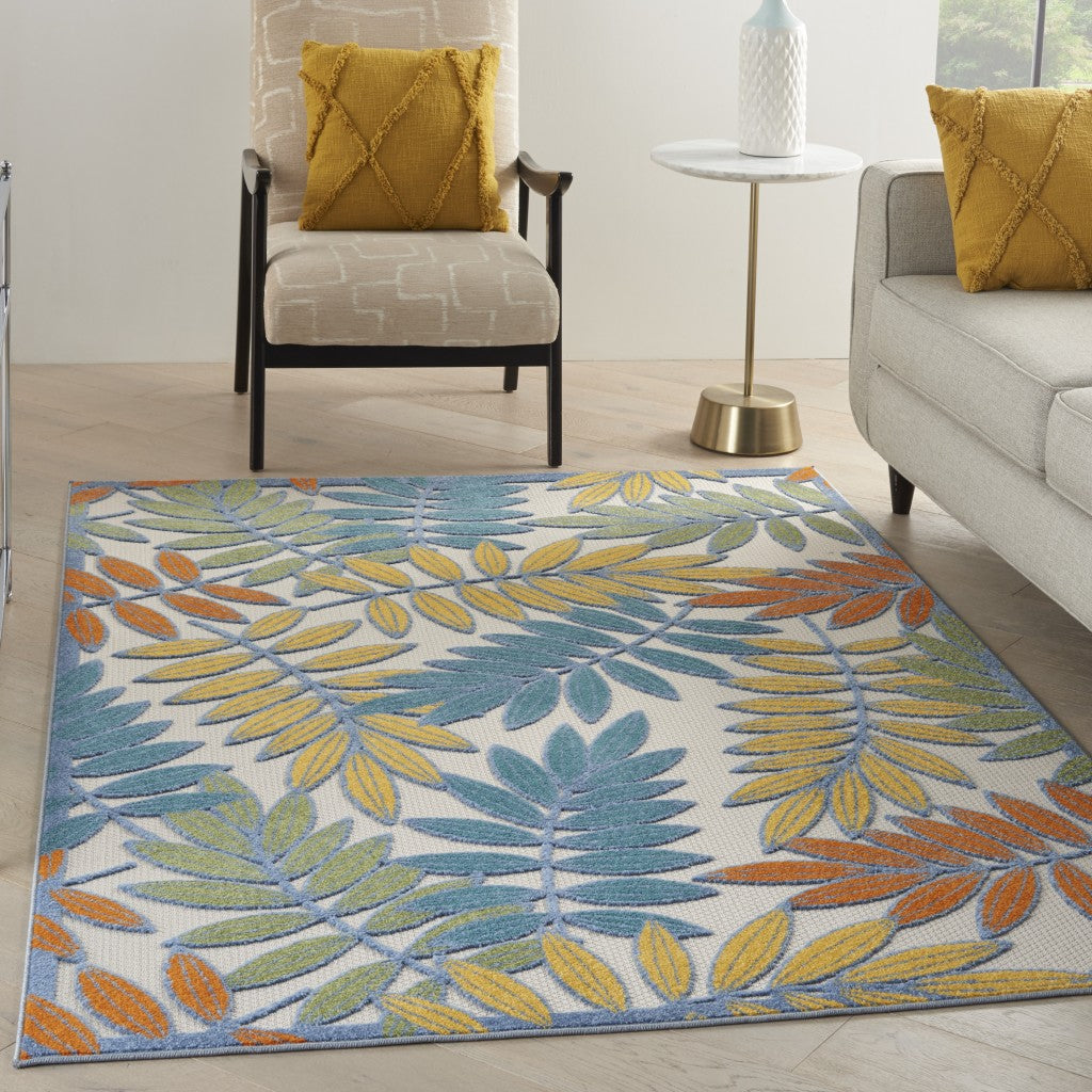 3' X 4' Ivory And Blue Floral Indoor Outdoor Area Rug