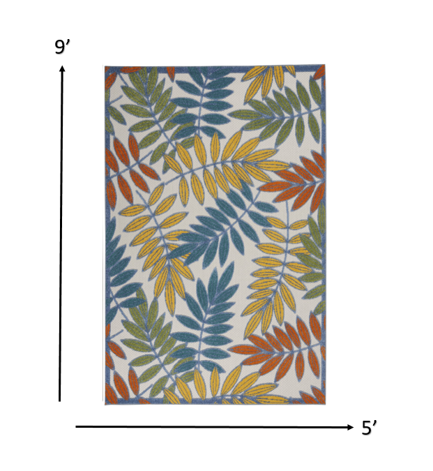 3' X 4' Ivory And Blue Floral Indoor Outdoor Area Rug