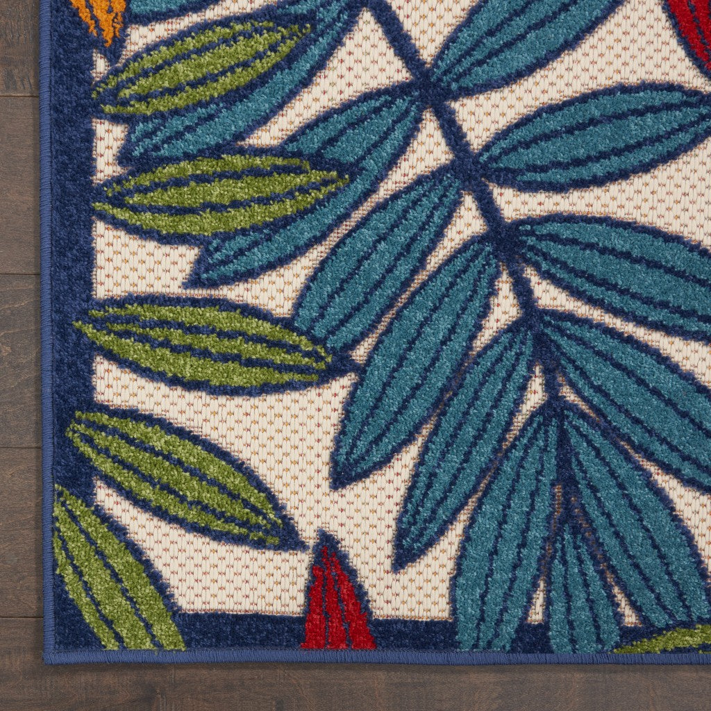 3' X 4' Ivory And Blue Floral Indoor Outdoor Area Rug