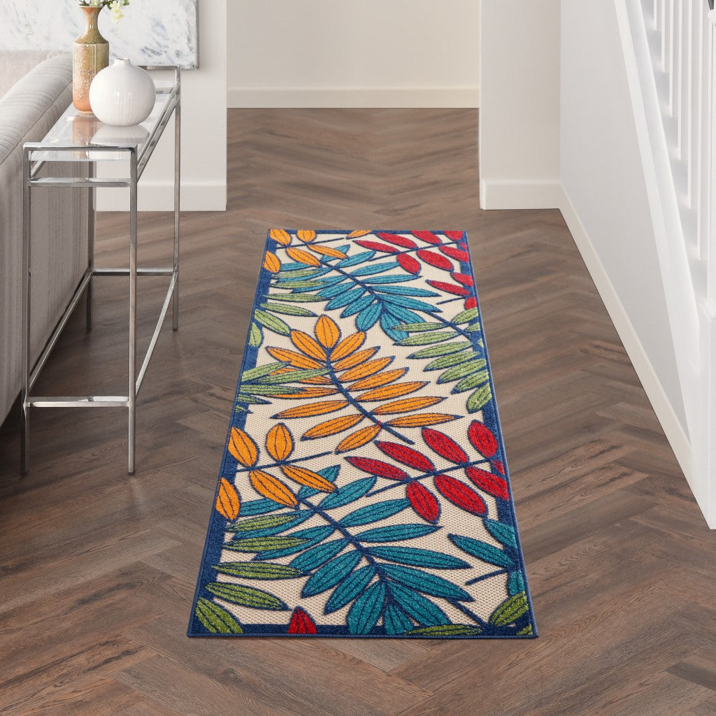 3' X 4' Ivory And Blue Floral Indoor Outdoor Area Rug