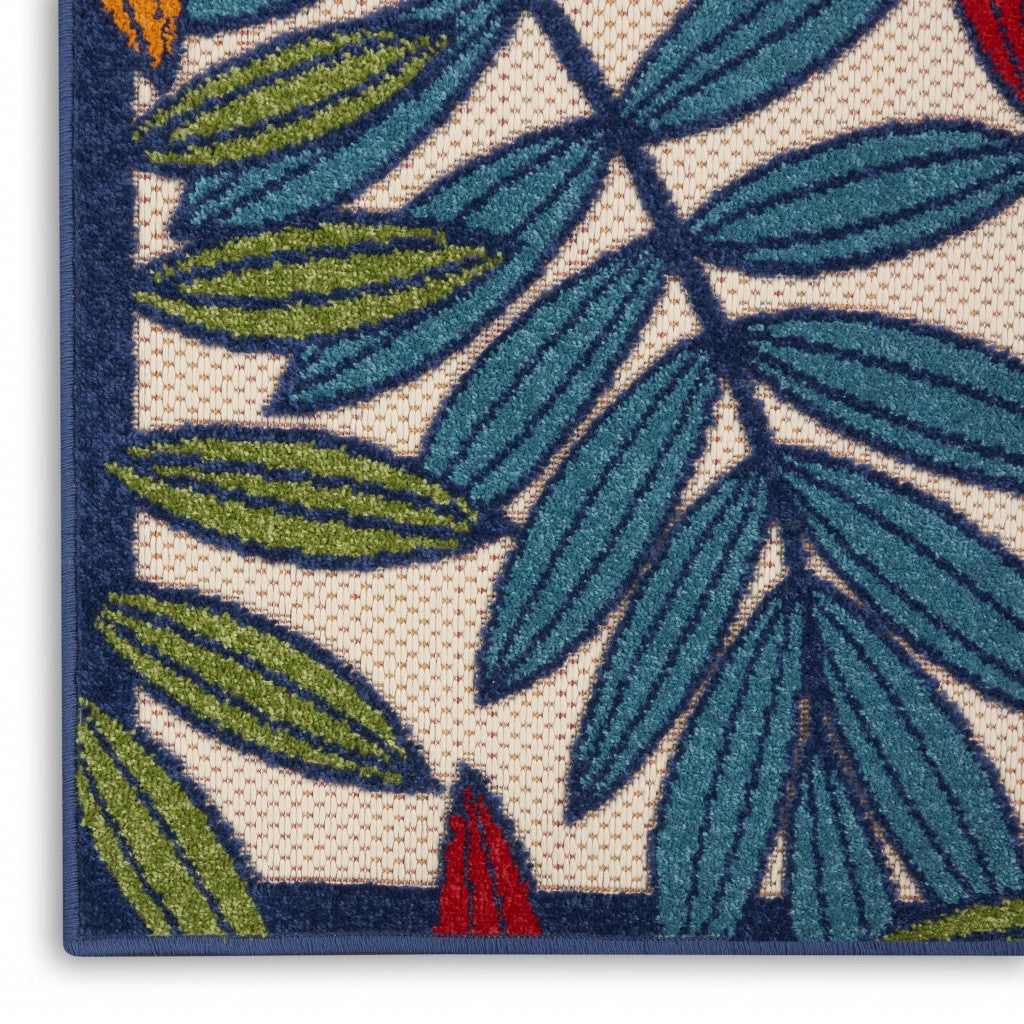3' X 4' Ivory And Blue Floral Indoor Outdoor Area Rug