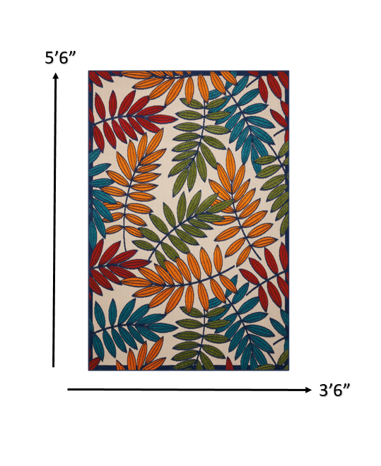 3' X 4' Ivory And Blue Floral Indoor Outdoor Area Rug