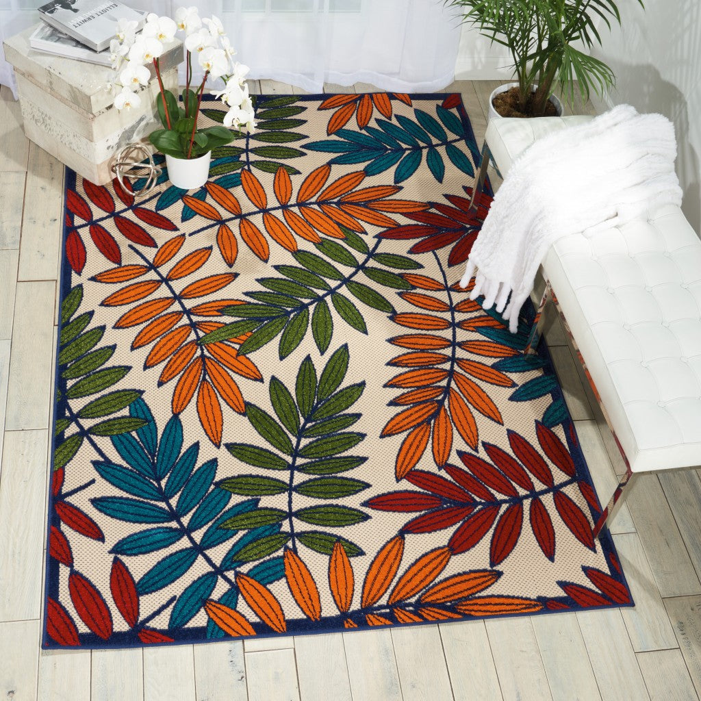 3' X 4' Ivory And Blue Floral Indoor Outdoor Area Rug