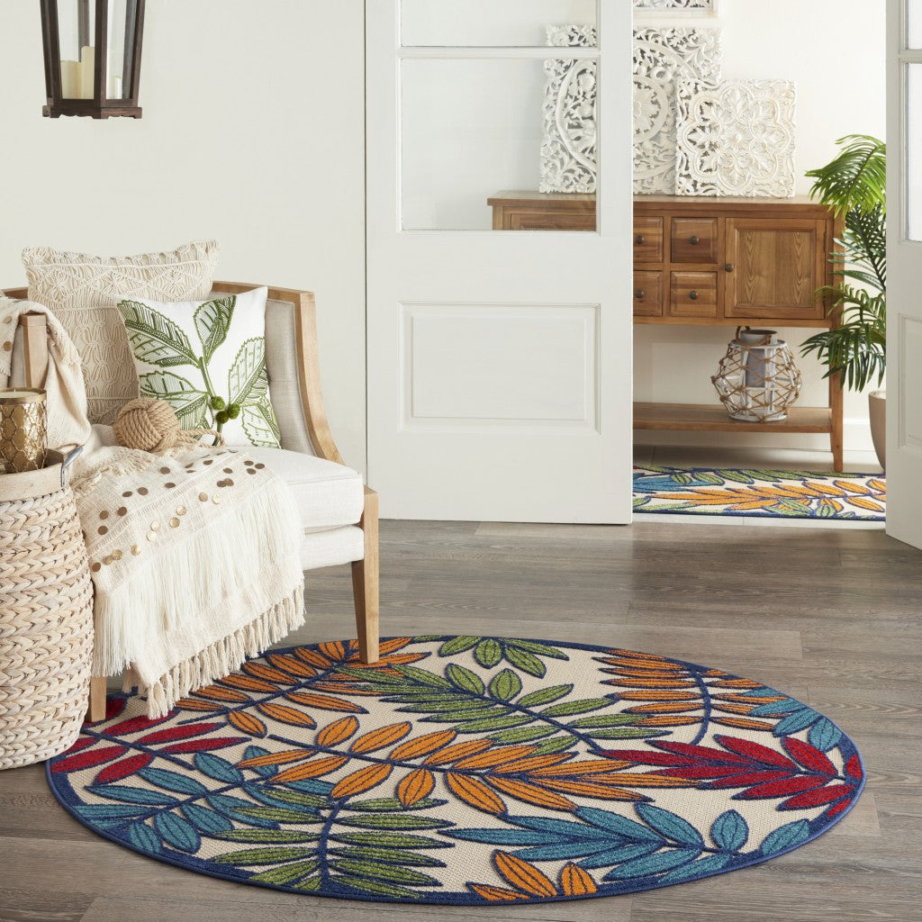 3' X 4' Ivory And Blue Floral Indoor Outdoor Area Rug