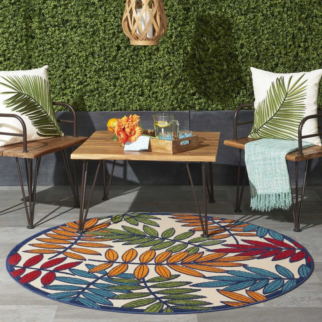 3' X 4' Ivory And Blue Floral Indoor Outdoor Area Rug