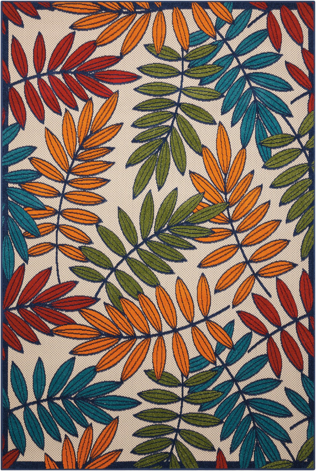 3' X 4' Ivory And Blue Floral Indoor Outdoor Area Rug