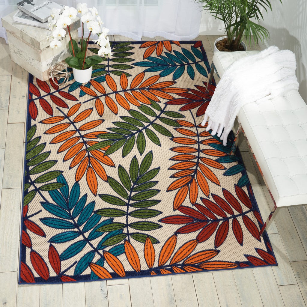 3' X 4' Ivory And Blue Floral Indoor Outdoor Area Rug
