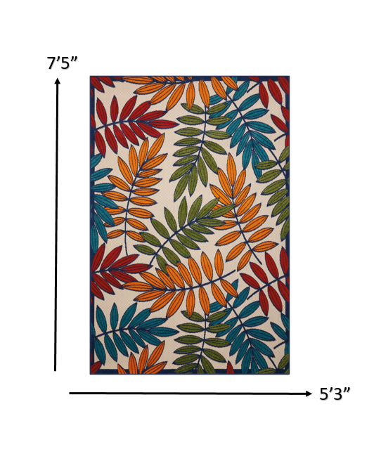 3' X 4' Ivory And Blue Floral Indoor Outdoor Area Rug