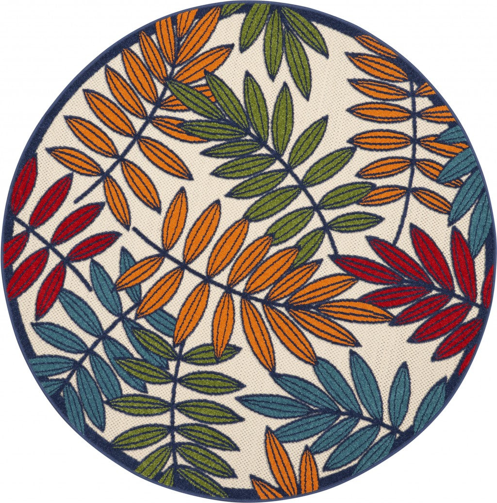 3' X 4' Ivory And Blue Floral Indoor Outdoor Area Rug