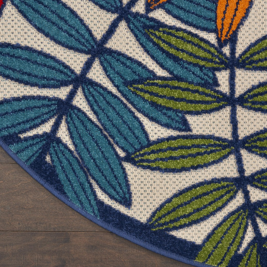 3' X 4' Ivory And Blue Floral Indoor Outdoor Area Rug
