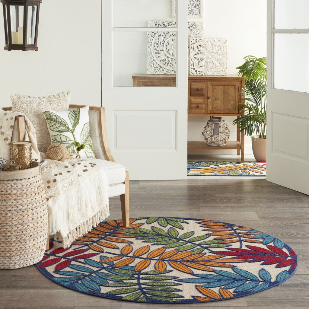 3' X 4' Ivory And Blue Floral Indoor Outdoor Area Rug