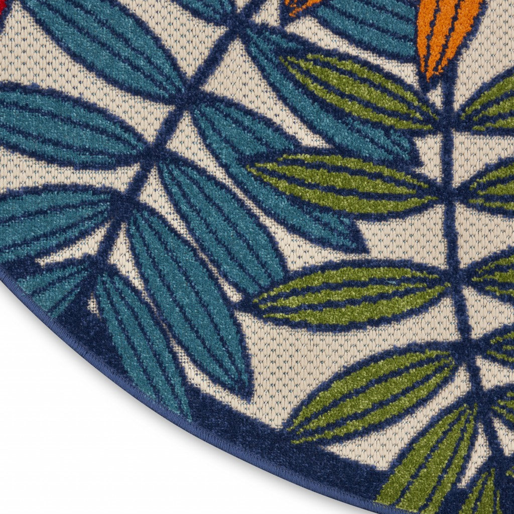 3' X 4' Ivory And Blue Floral Indoor Outdoor Area Rug