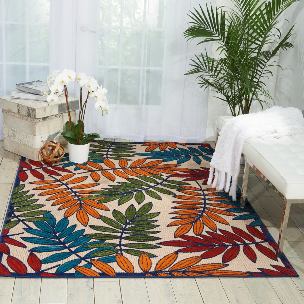 3' X 4' Ivory And Blue Floral Indoor Outdoor Area Rug