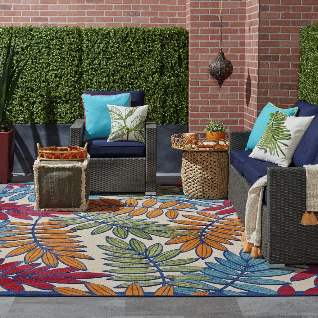 3' X 4' Ivory And Blue Floral Indoor Outdoor Area Rug