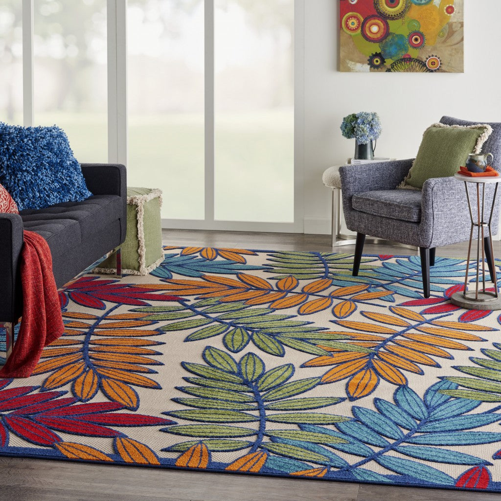 3' X 4' Ivory And Blue Floral Indoor Outdoor Area Rug