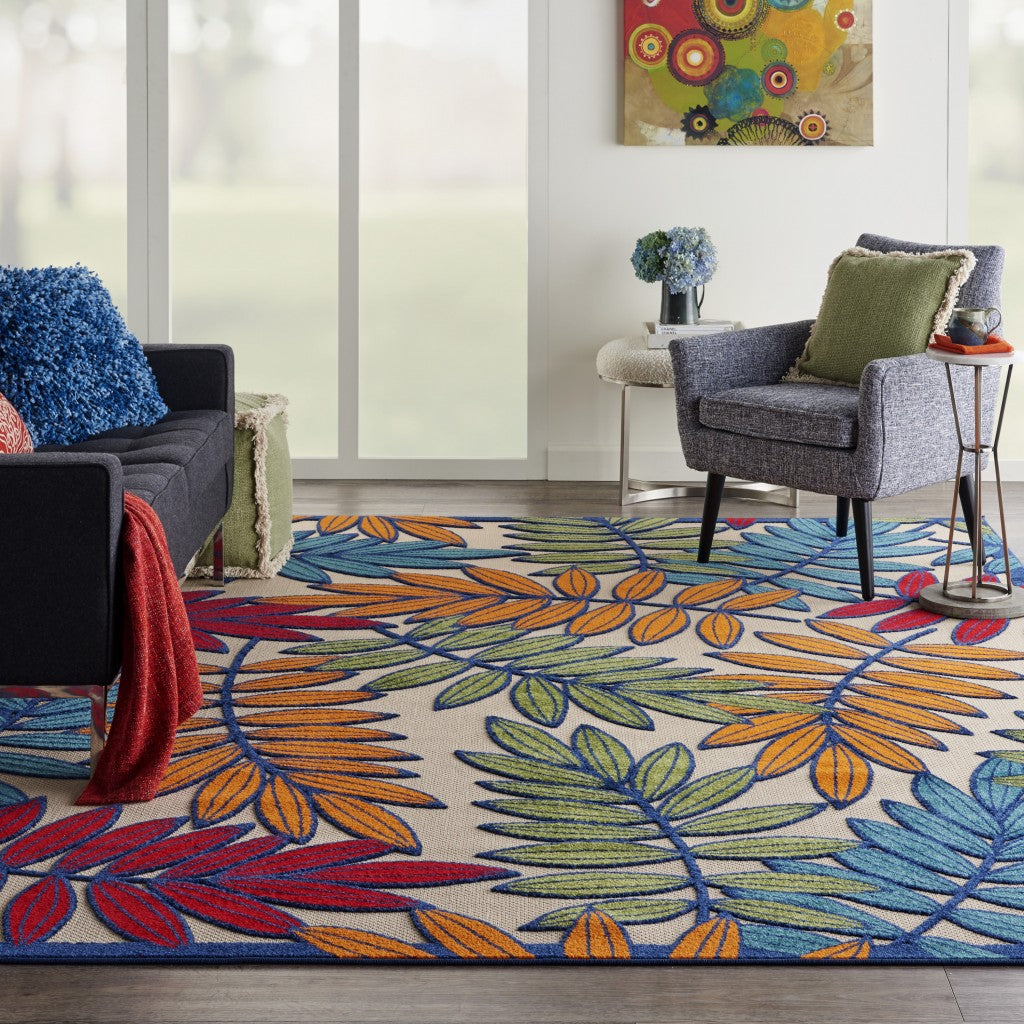 3' X 4' Ivory And Blue Floral Indoor Outdoor Area Rug