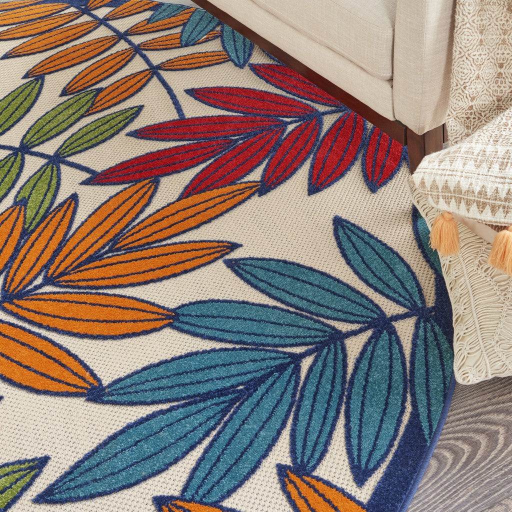 3' X 4' Ivory And Blue Floral Indoor Outdoor Area Rug