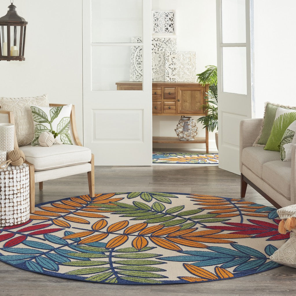 3' X 4' Ivory And Blue Floral Indoor Outdoor Area Rug