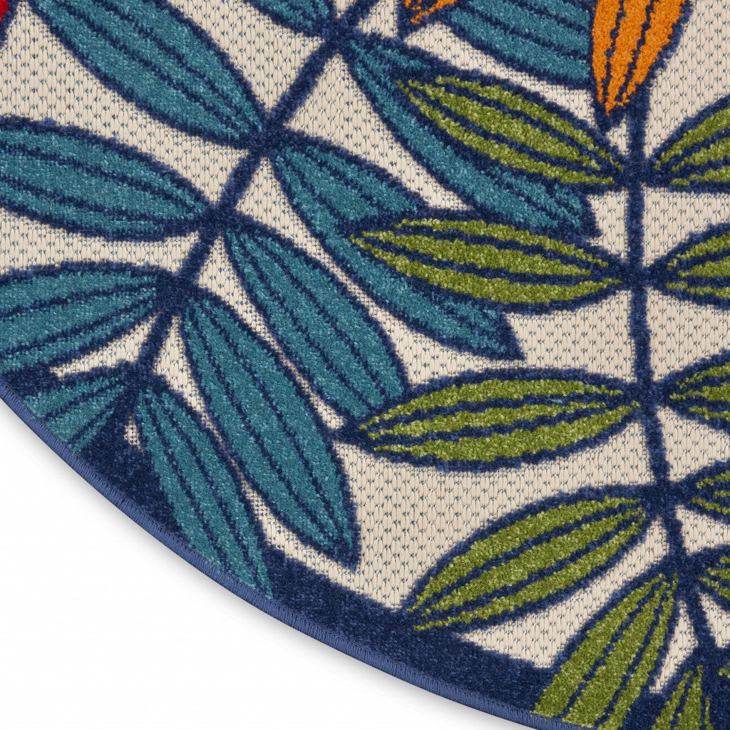 3' X 4' Ivory And Blue Floral Indoor Outdoor Area Rug
